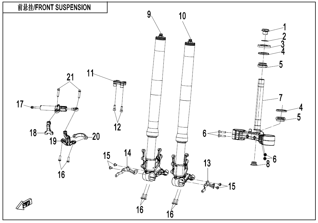 2025 春风 SR 675SR-R FRONT SUSPENSION exploded diagram