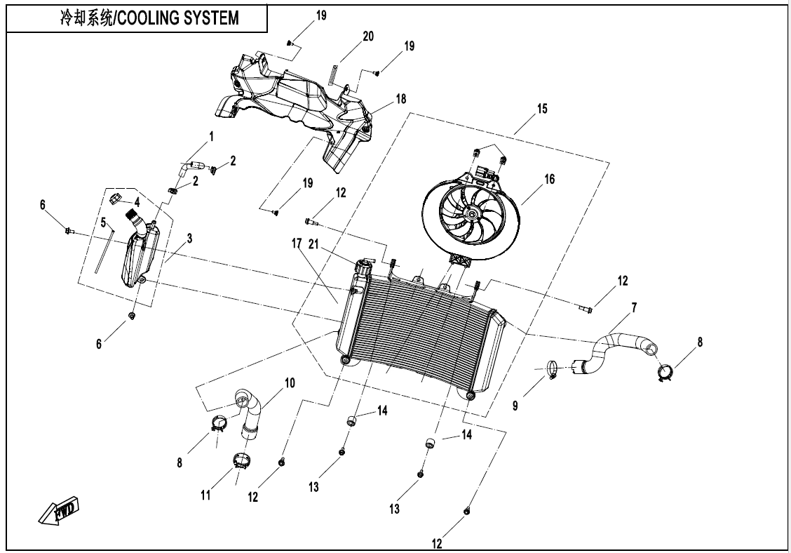 2025 春风 MT 800MT COOLING SYSTEM exploded diagram