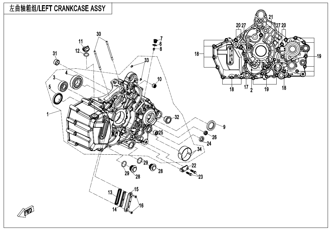 2020 春风 1250TR-G LEFT CRANKCASE ASSY exploded diagram