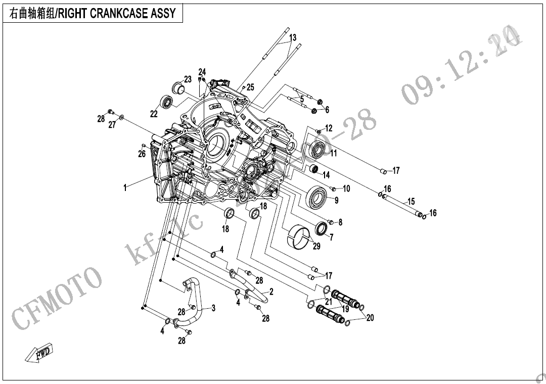 2020 春风 1250TR-G RIGHT CRANKCASE ASSY exploded diagram