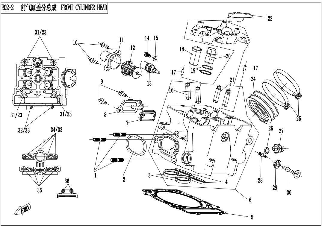 2020 春风 1250TR-G FRONT CYLINDER HEAD exploded diagram