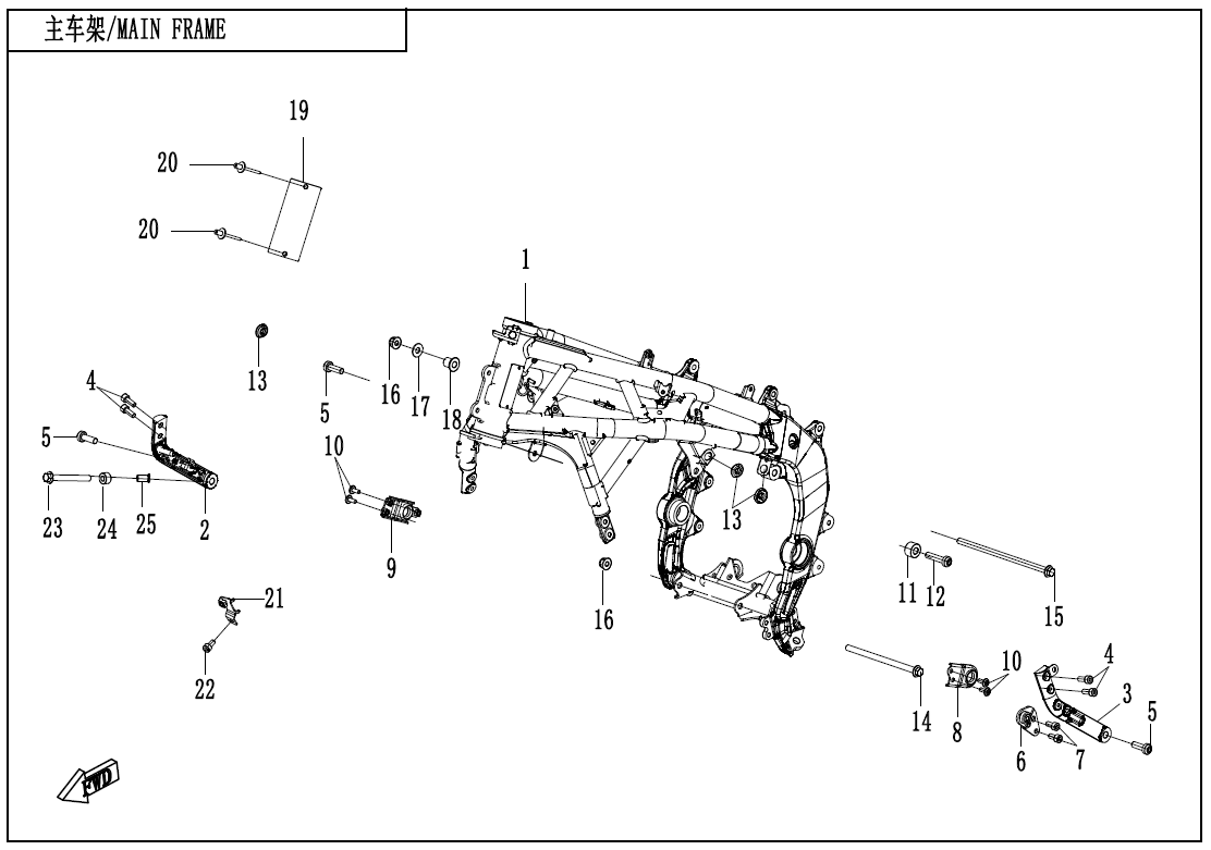 2025 春风 SR 750SR-S MAIN FRAME exploded diagram