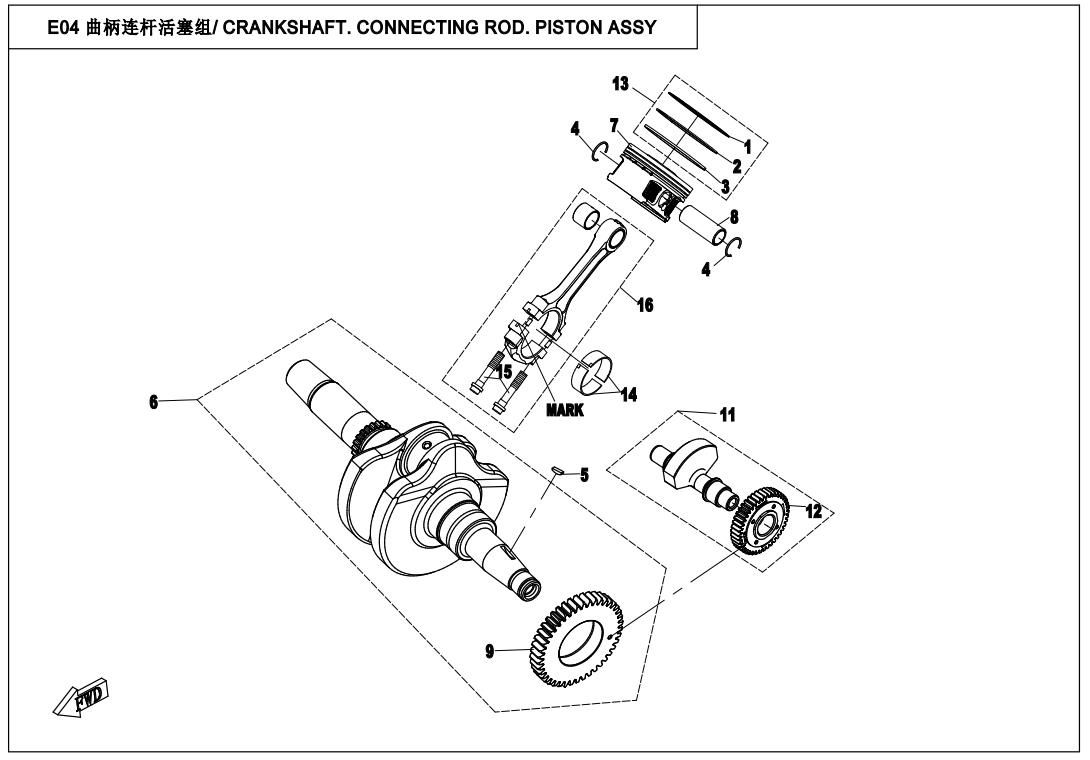 CRANKSHAFT,CONNECTING ROD,PISTON