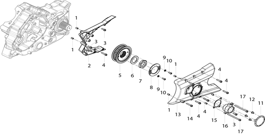 F21 - Left Rear Cover Protection Board & Clutch Dr