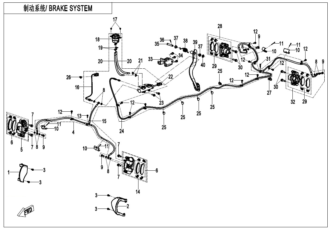 2022 CF MOTO ZFORCE 800 TRAIL BRAKE SYSTEM exploded diagram