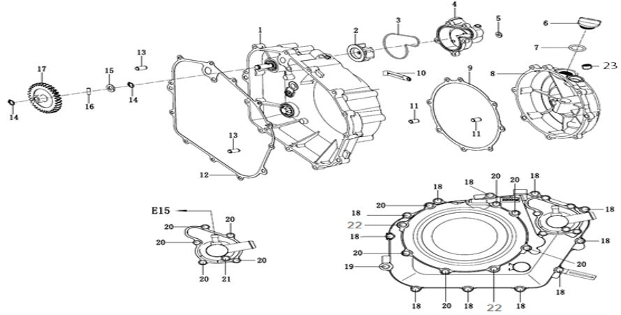 2025–2026 V 302 C E5+ (2025 – 2026) E06 - Right Crankcase Cover & Clutch Cover exploded diagram