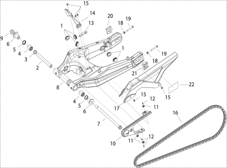 F12 - REAR FORK,CHAIN CASE,CHAIN