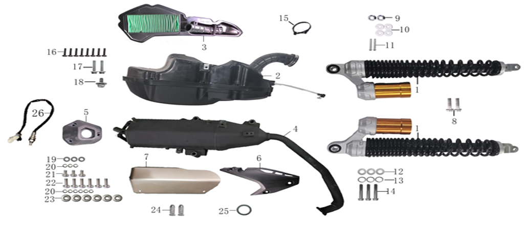 F16 - Exhaust & Rear Shocks & Air Filter