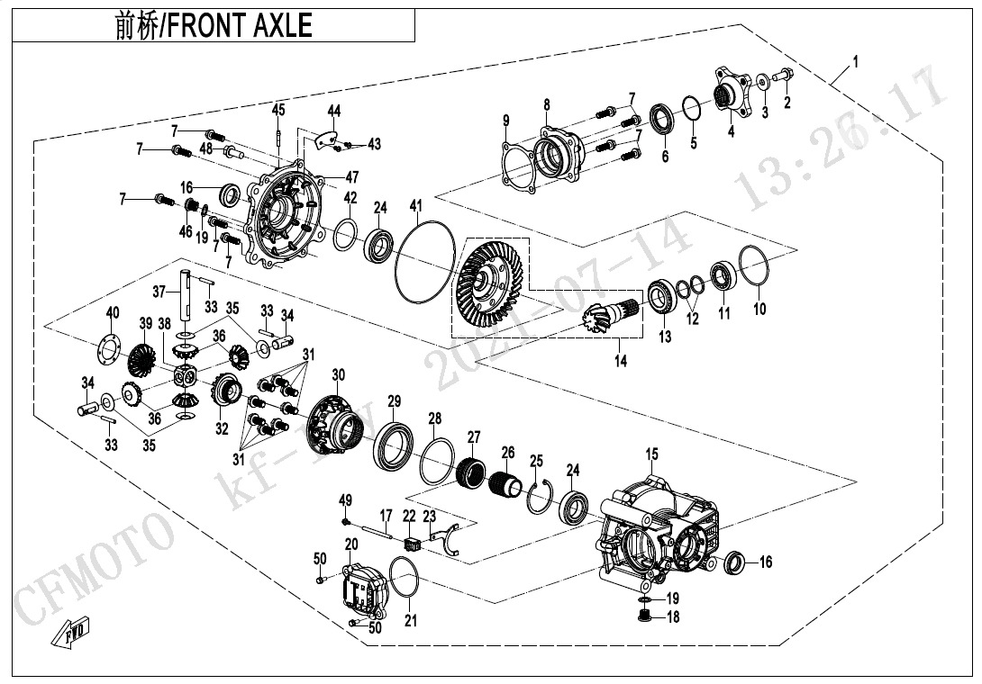 2023 CF MOTO UFORCE 1000 EPS HUNTER FRONT AXLE exploded diagram