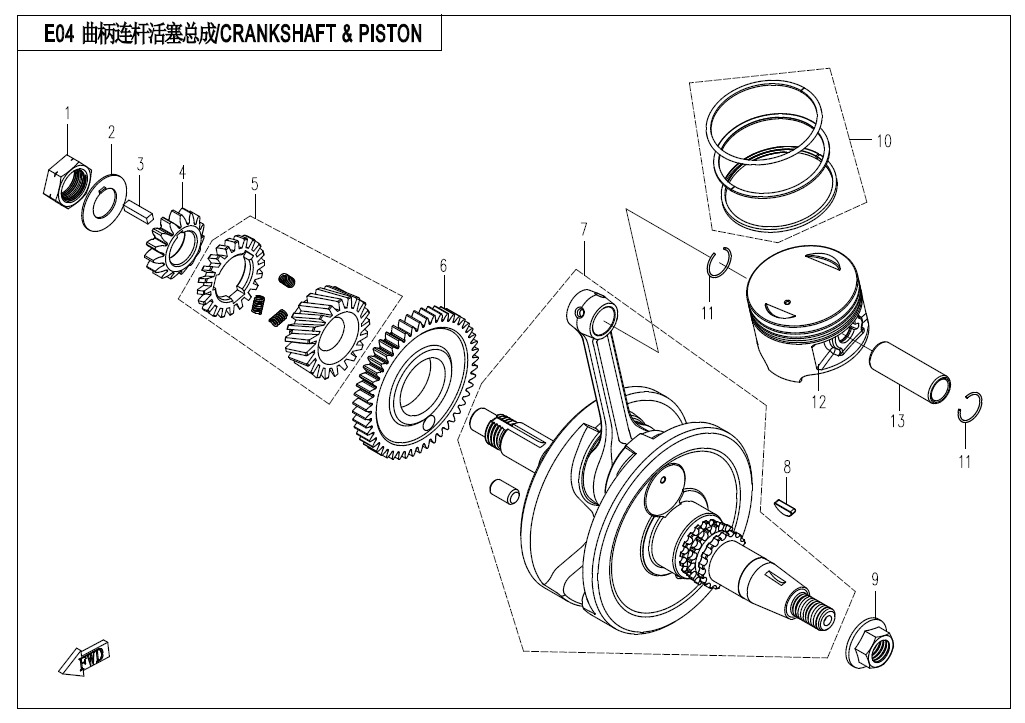 CRANKSHAFT /CONNECTING ROD @^ PISTON ASSY.