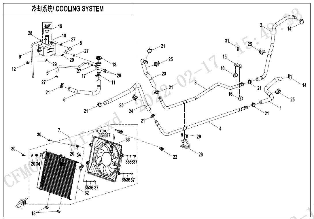 2022 CF MOTO ZFORCE 800 TRAIL COOLING SYSTEM exploded diagram