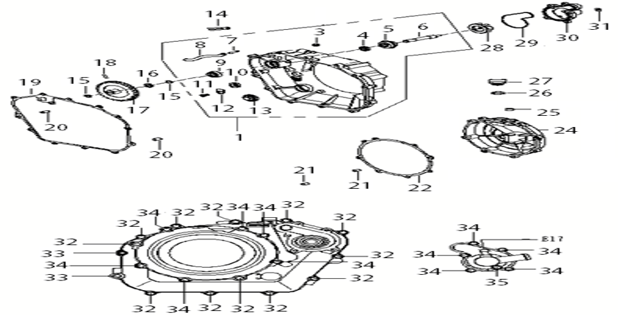 E10 - RIGHT CRANKCASE COVER & WATER PUMP COVER