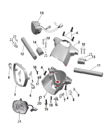 2021–2023 GP 125 AC CBS E5 (2021 – 2023) Handlebar and Speedo Cover exploded diagram