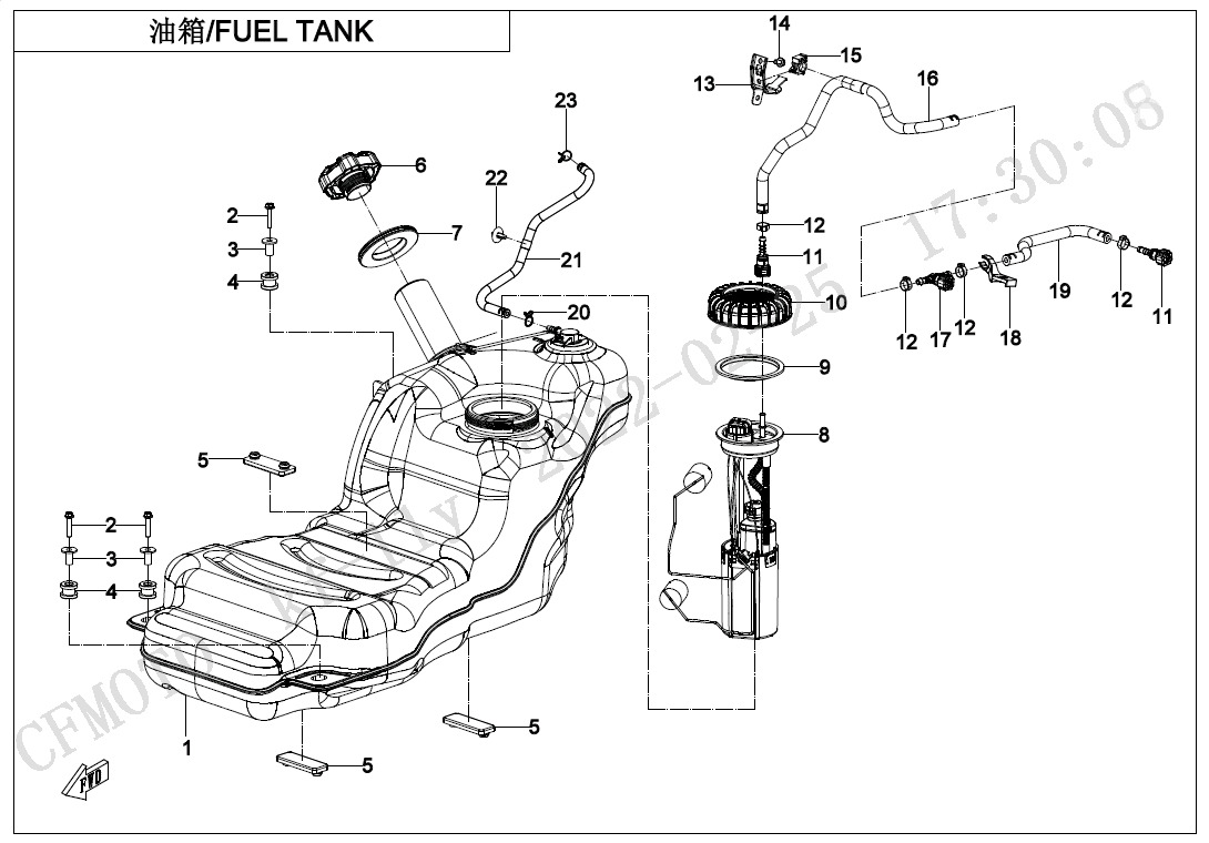2022 CF MOTO ZFORCE 800 TRAIL FUEL TANK exploded diagram