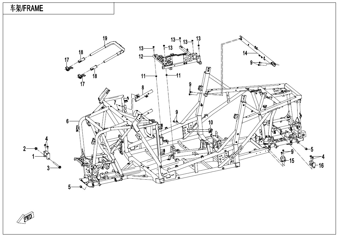 2022 CF MOTO ZFORCE 800 TRAIL FRAM exploded diagram