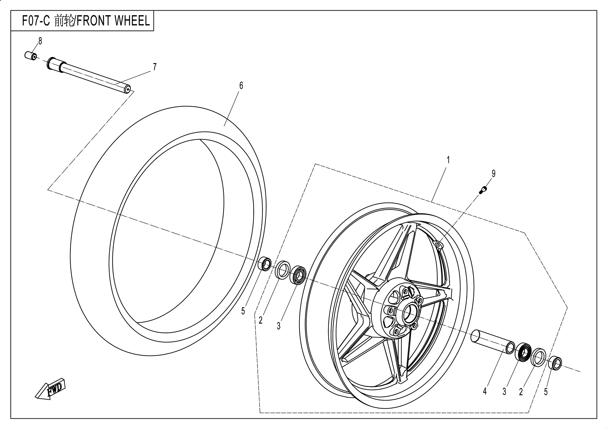 FRONT WHEEL (RIM-MATTE BLACK)