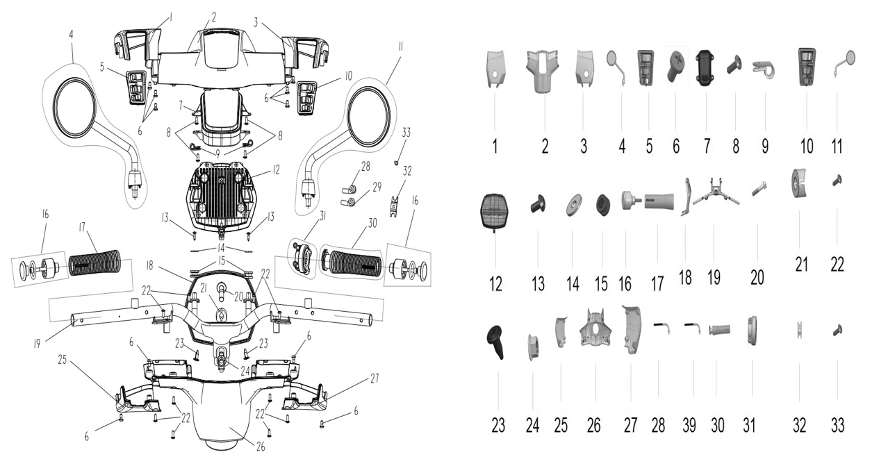 F25 STEERING HANDLE ASSEMBLY & HEADLIGHT UNIT & SP