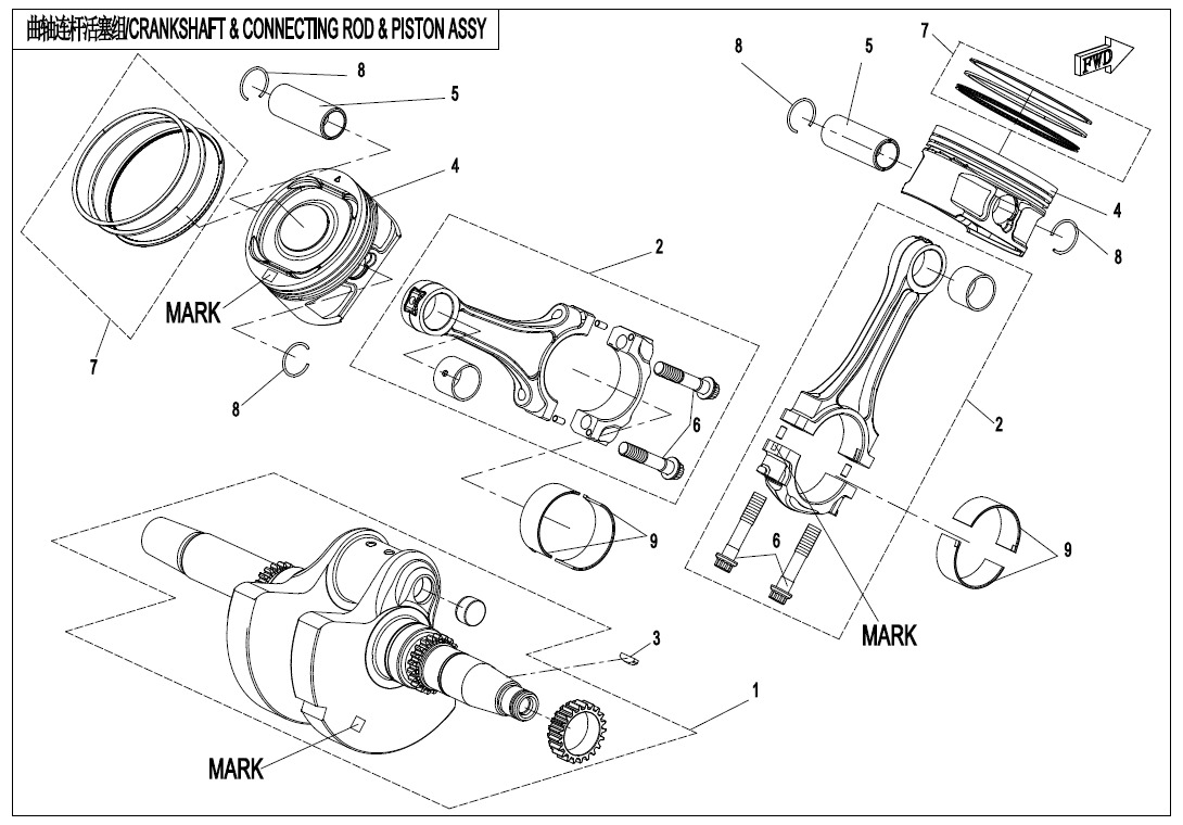 2023 CF MOTO UFORCE 1000 EPS HUNTER CRANKSHAFT @^ CONNECTING ROD @^ PISTON ASSY. exploded diagram