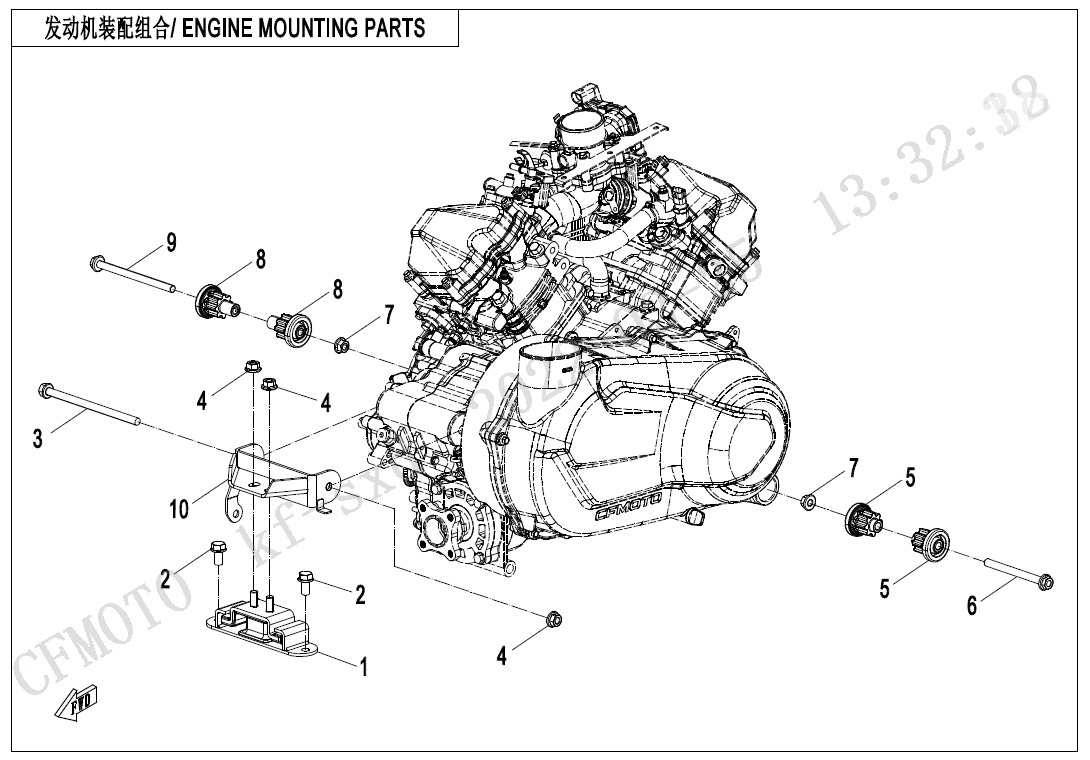 2022 CF MOTO ZFORCE 800 TRAIL ENGINE MOUNTING PARTS exploded diagram
