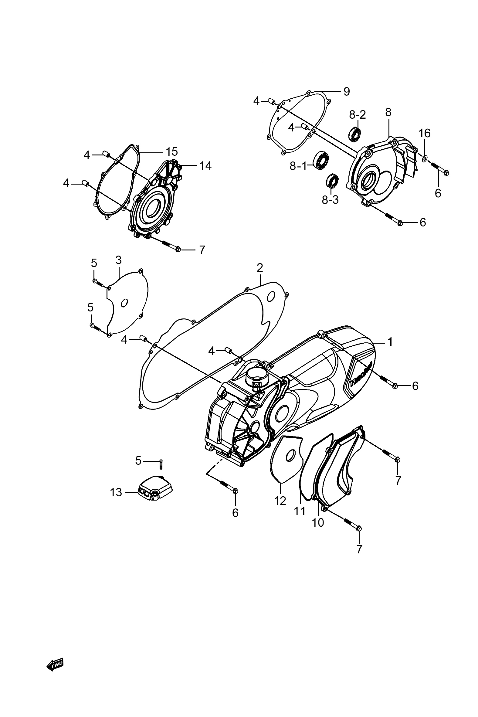 2023 豪爵 AFR AFR125 曲轴箱盖组 exploded diagram