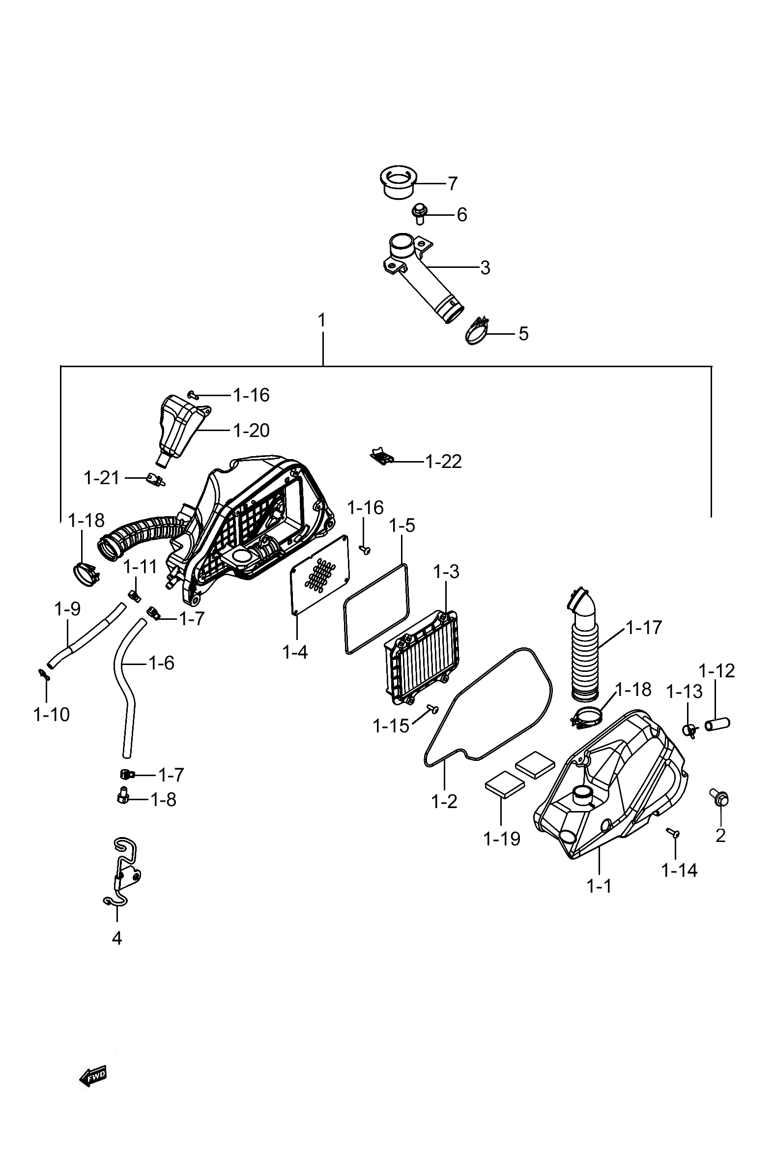 2023 豪爵 AFR AFR125 空滤器组 exploded diagram