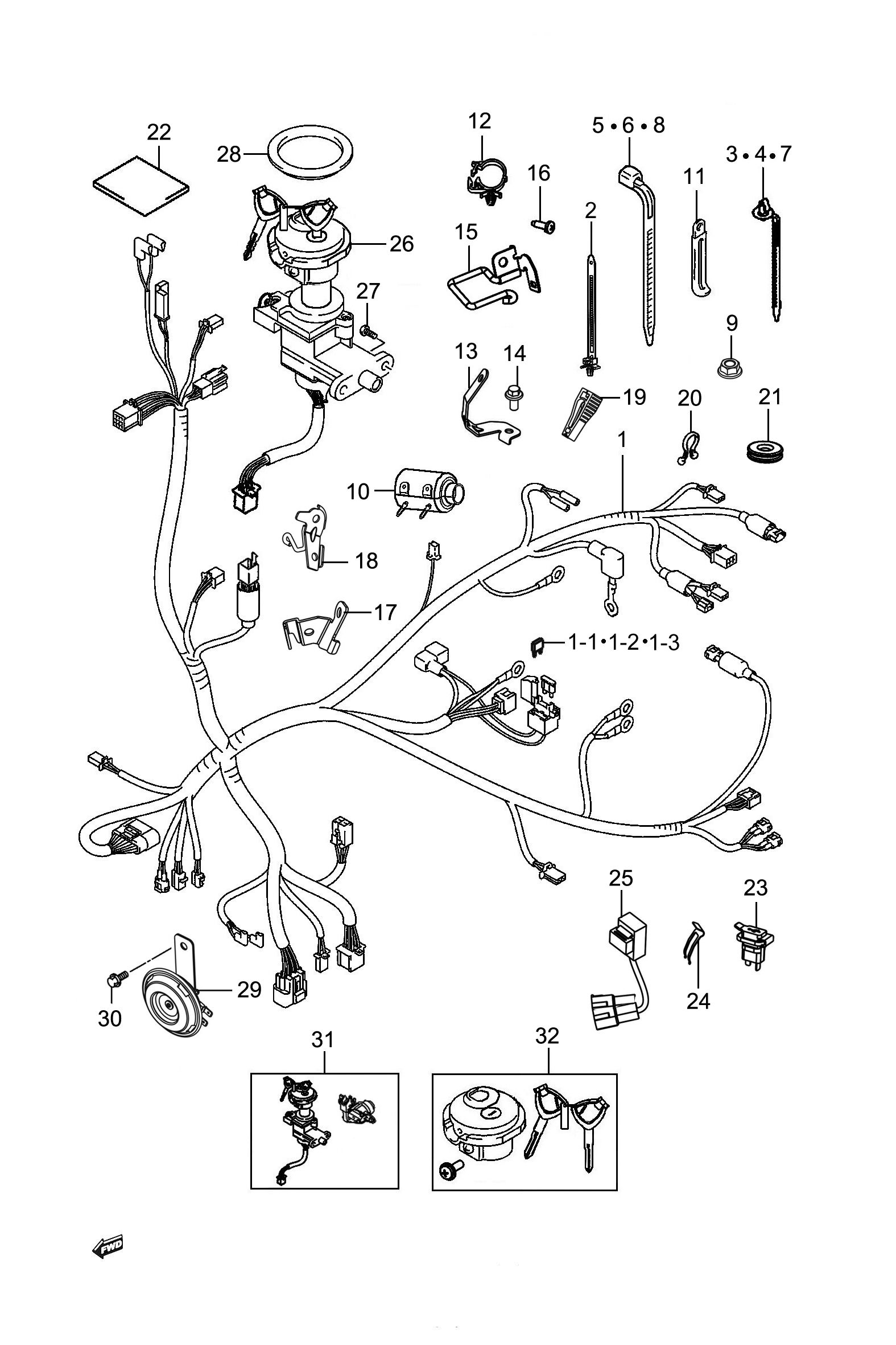 2023 豪爵 AFR AFR125 车体导线组 exploded diagram