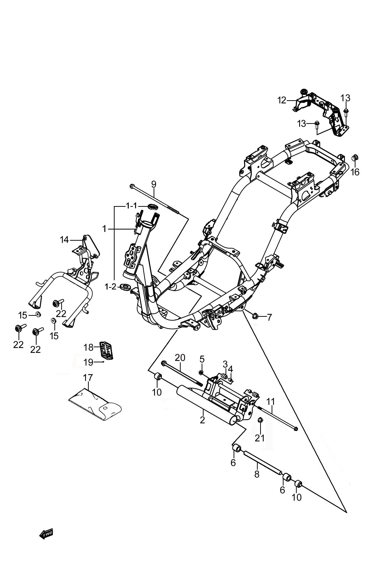 2023 豪爵 AFR AFR125 车架组 exploded diagram