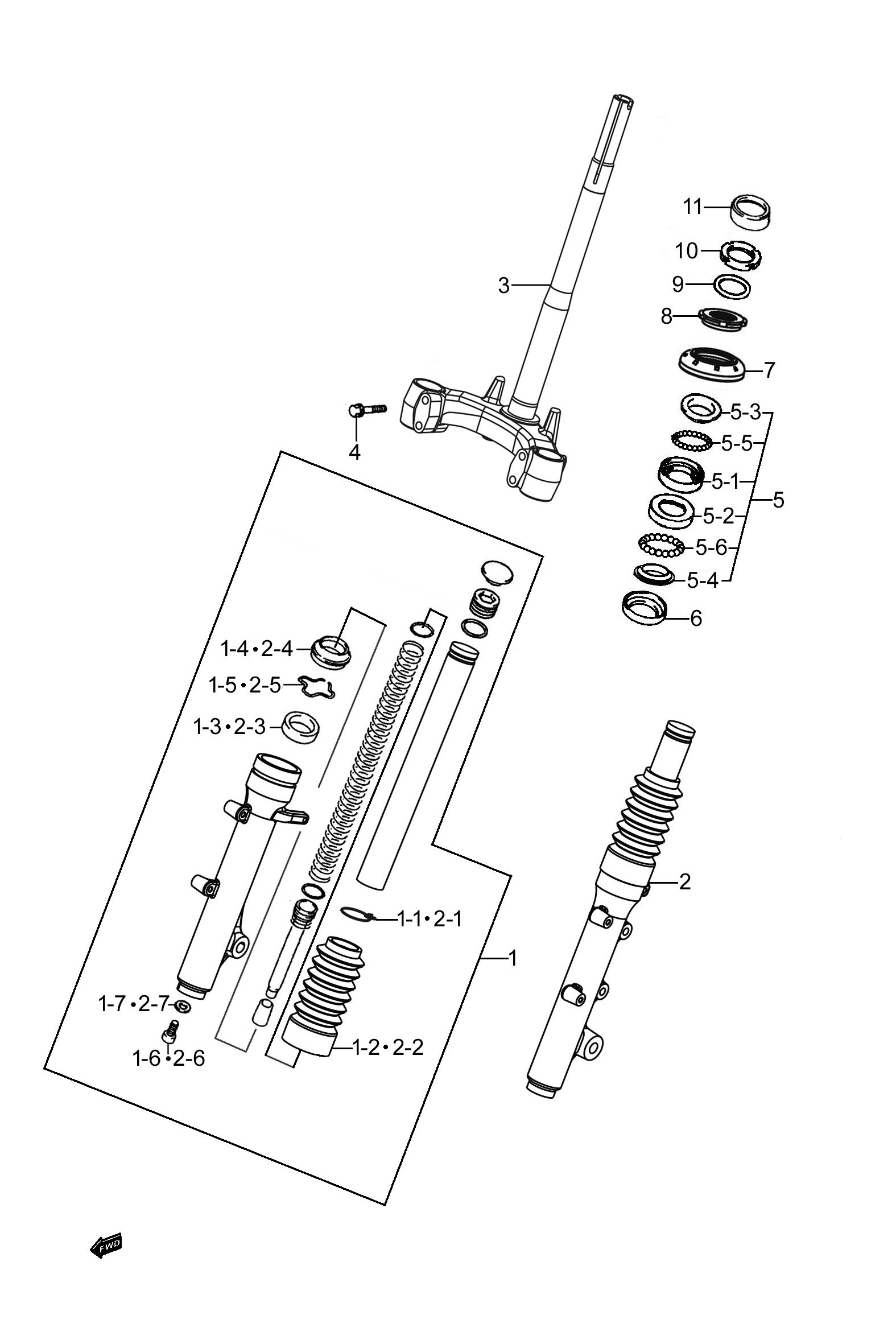 2023 豪爵 AFR AFR125 前叉组 exploded diagram