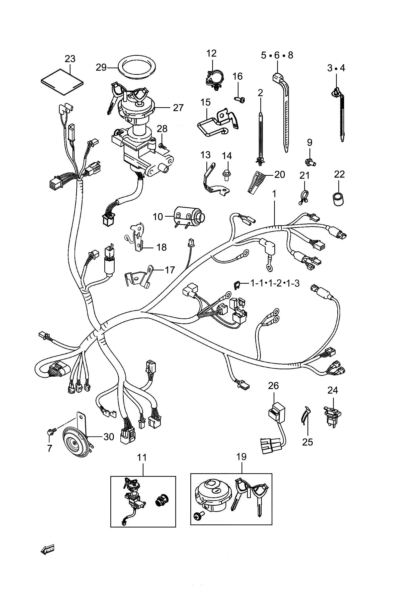 2023 豪爵 AFR AFR125S ABS版 车体导线组 exploded diagram
