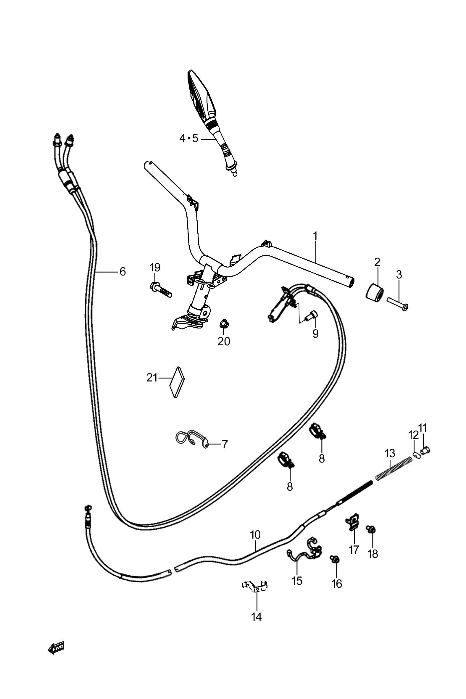 2023 豪爵 AFR AFR125S ABS版 车把管组 exploded diagram