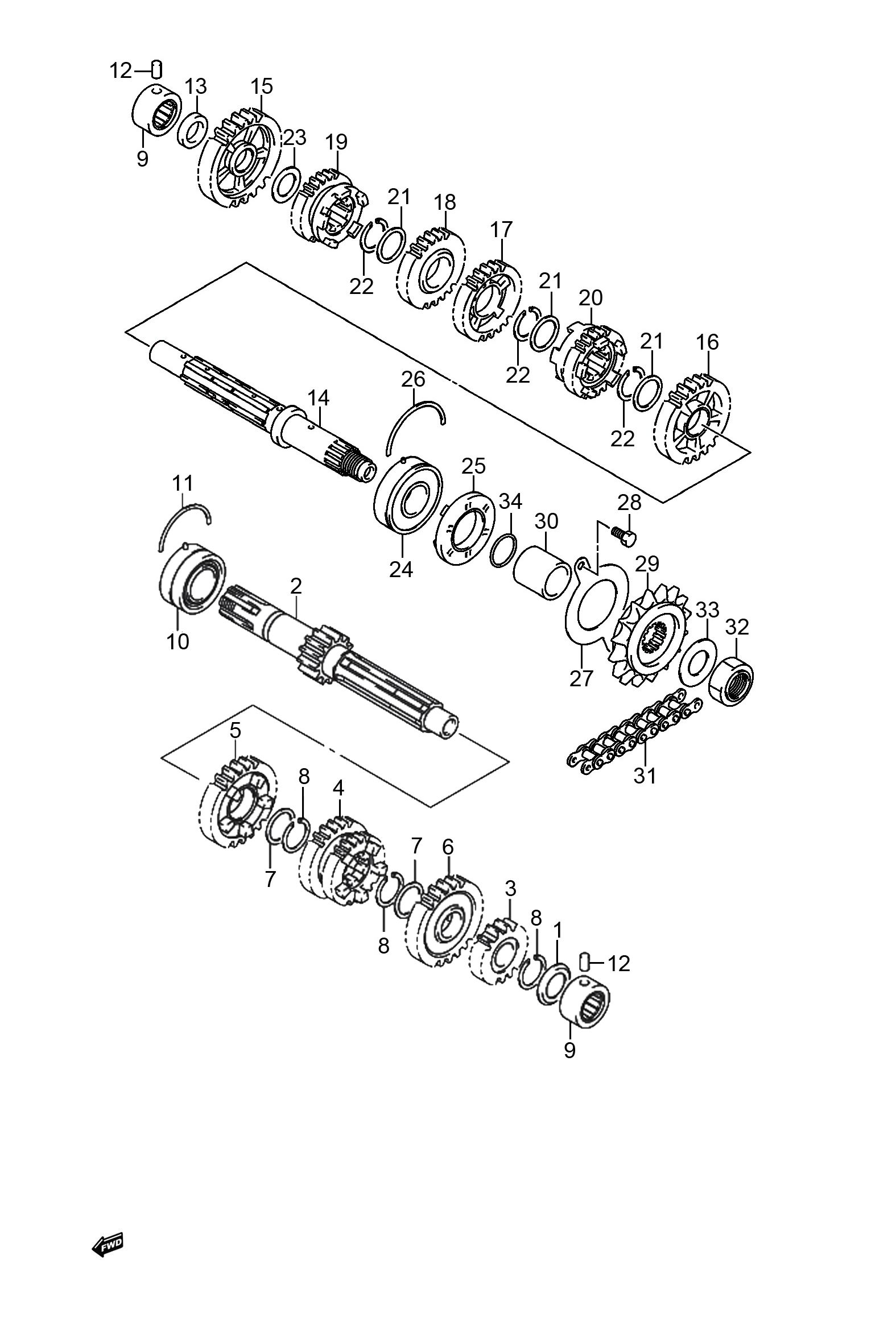 2024 铃木(豪爵铃木) DL DL250 变速器组 exploded diagram