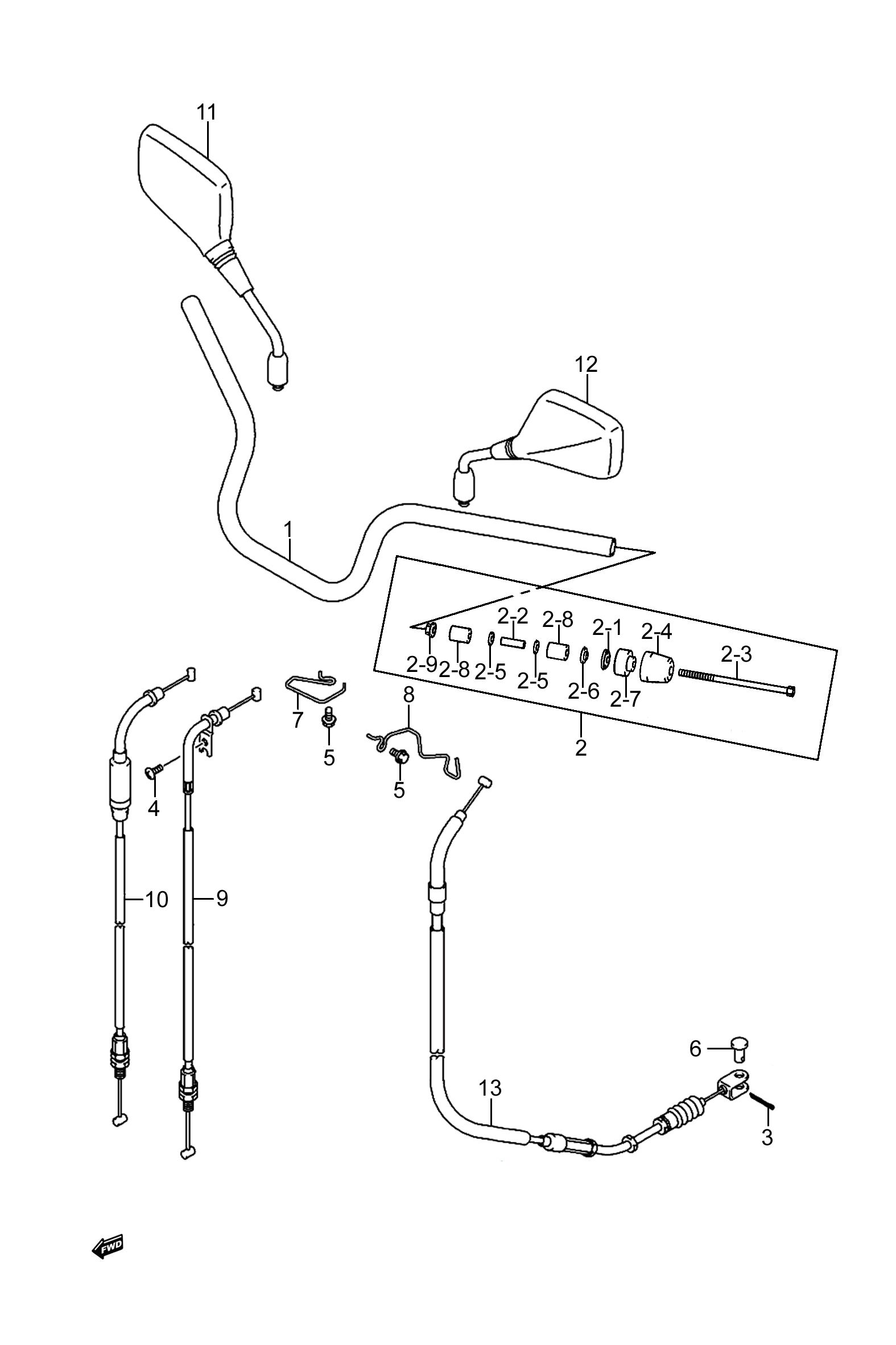2024 铃木(豪爵铃木) DL DL250 车把管组 exploded diagram