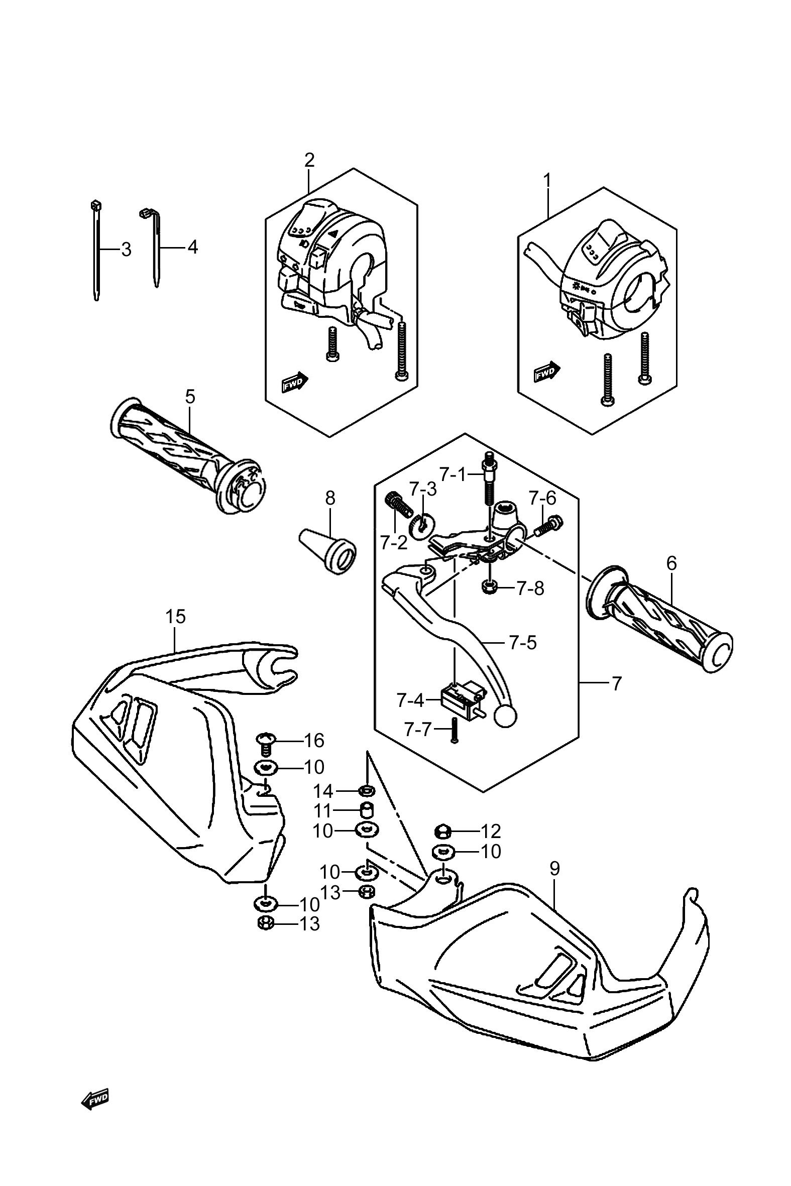2024 铃木(豪爵铃木) DL DL250 手把开关组 exploded diagram