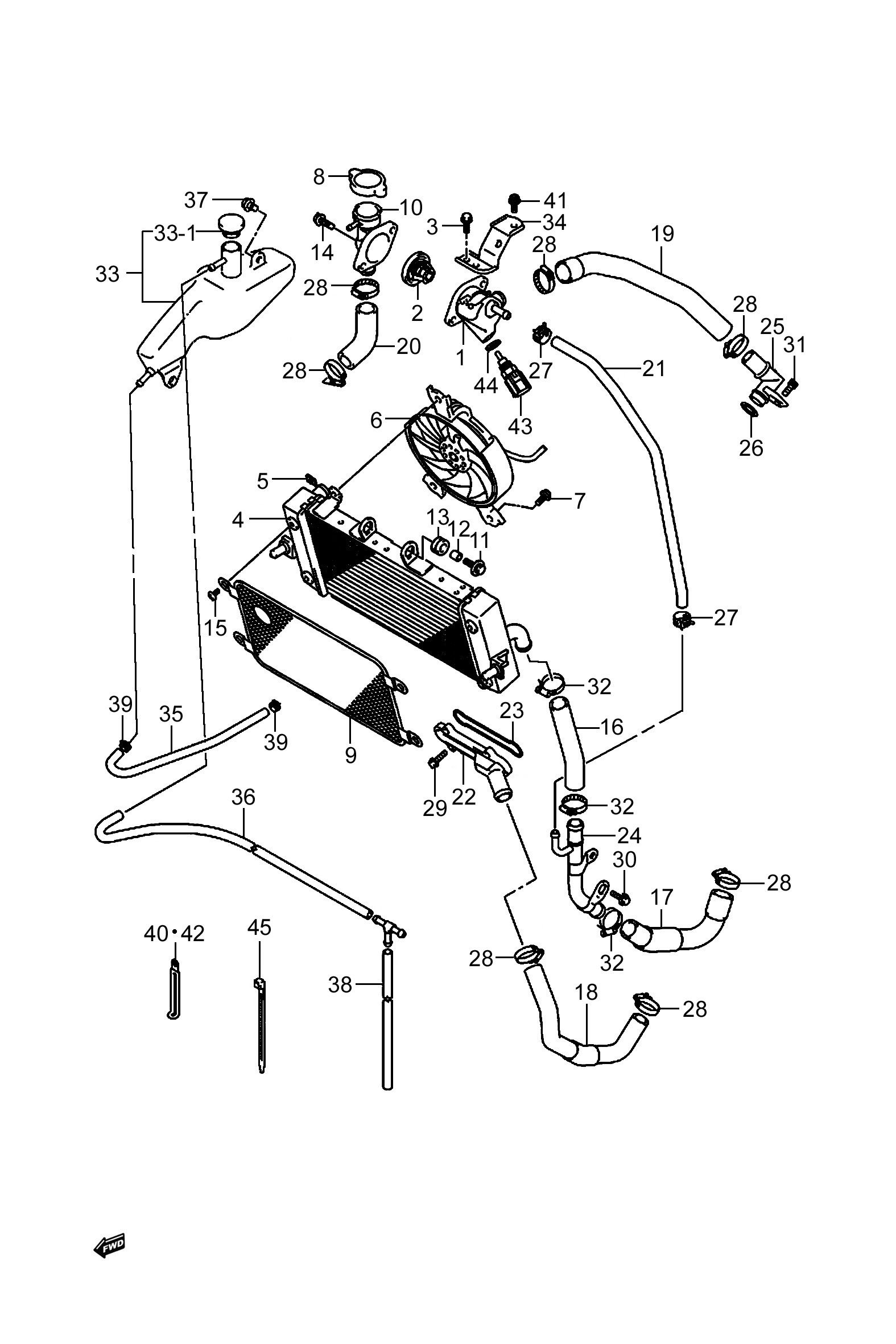 2019 铃木(豪爵铃木) DL DL250J-A 警务车 散热器组 exploded diagram