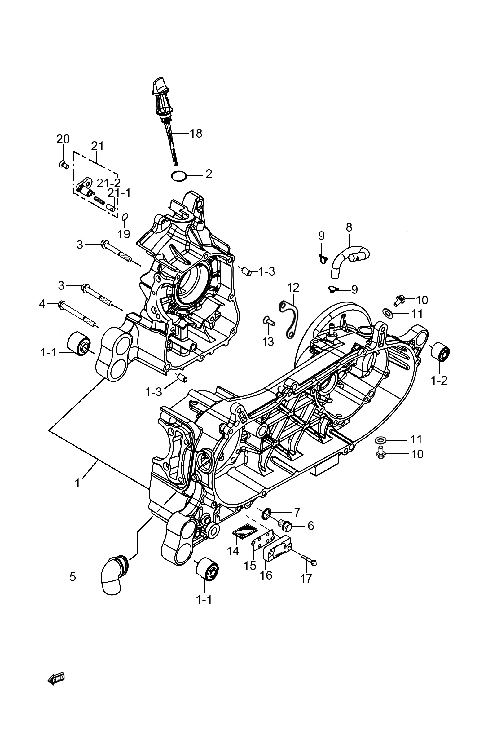 2024 豪爵 USR USR125 PRIME 曲轴箱组 exploded diagram