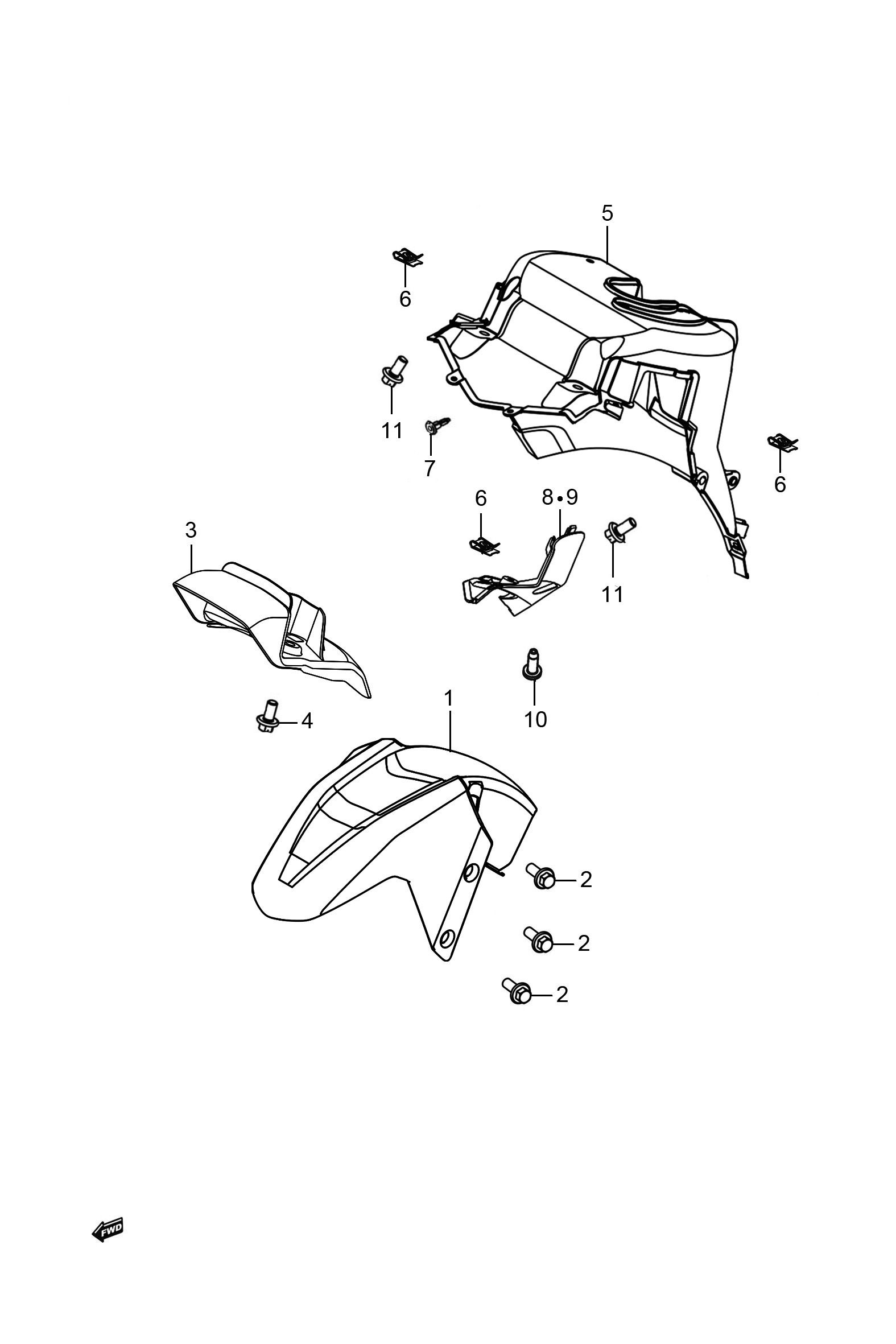 2023 豪爵 AFR AFR125 前挡泥板组 exploded diagram