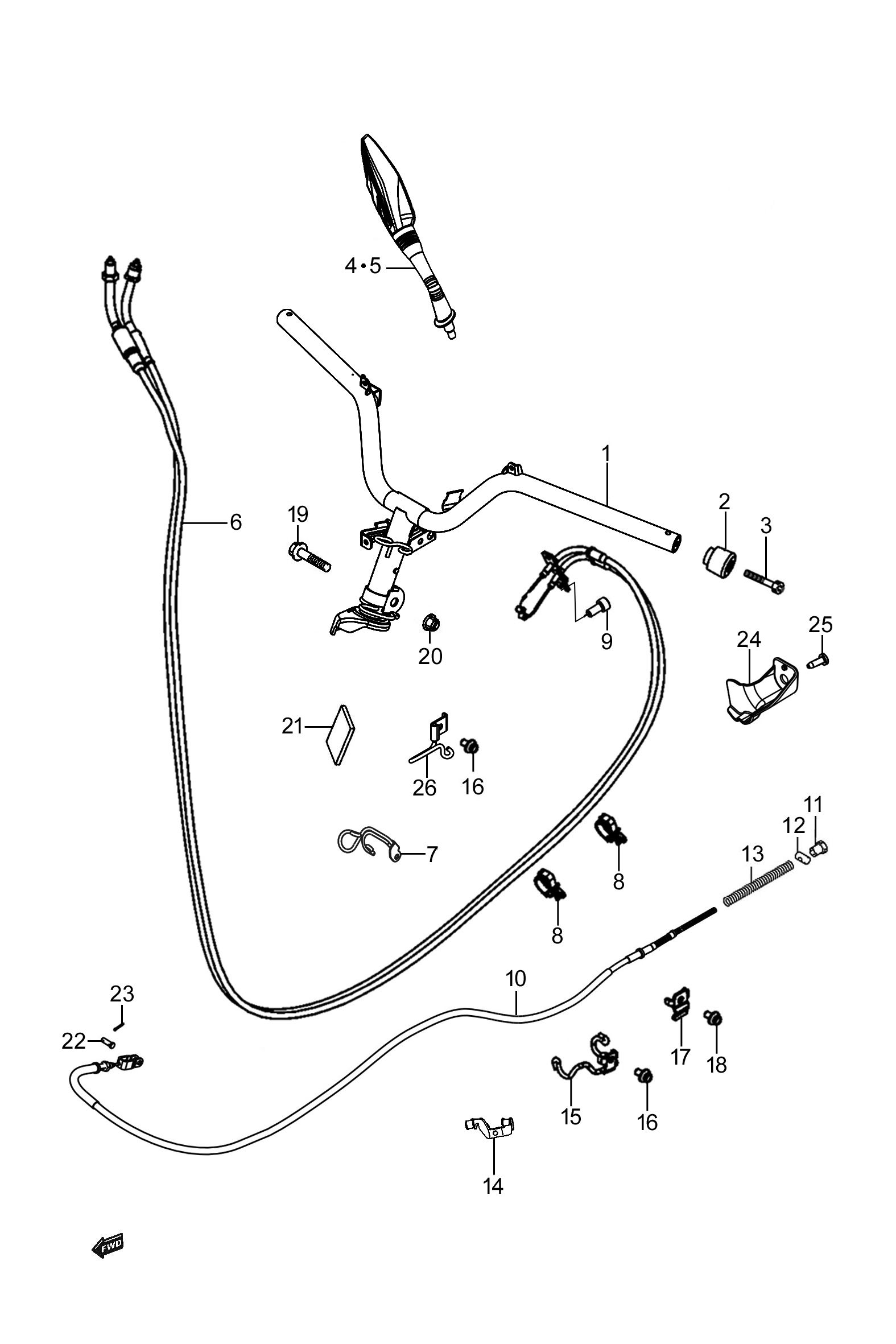 2023 豪爵 AFR AFR125 车把管组 exploded diagram