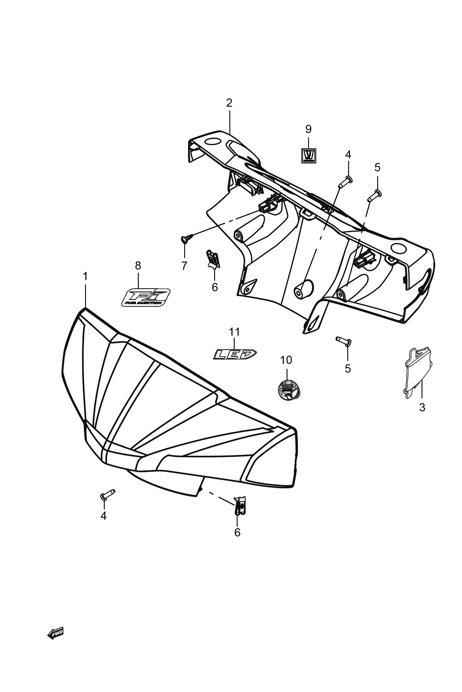 2023 豪爵 AFR AFR125 手把前罩组 exploded diagram