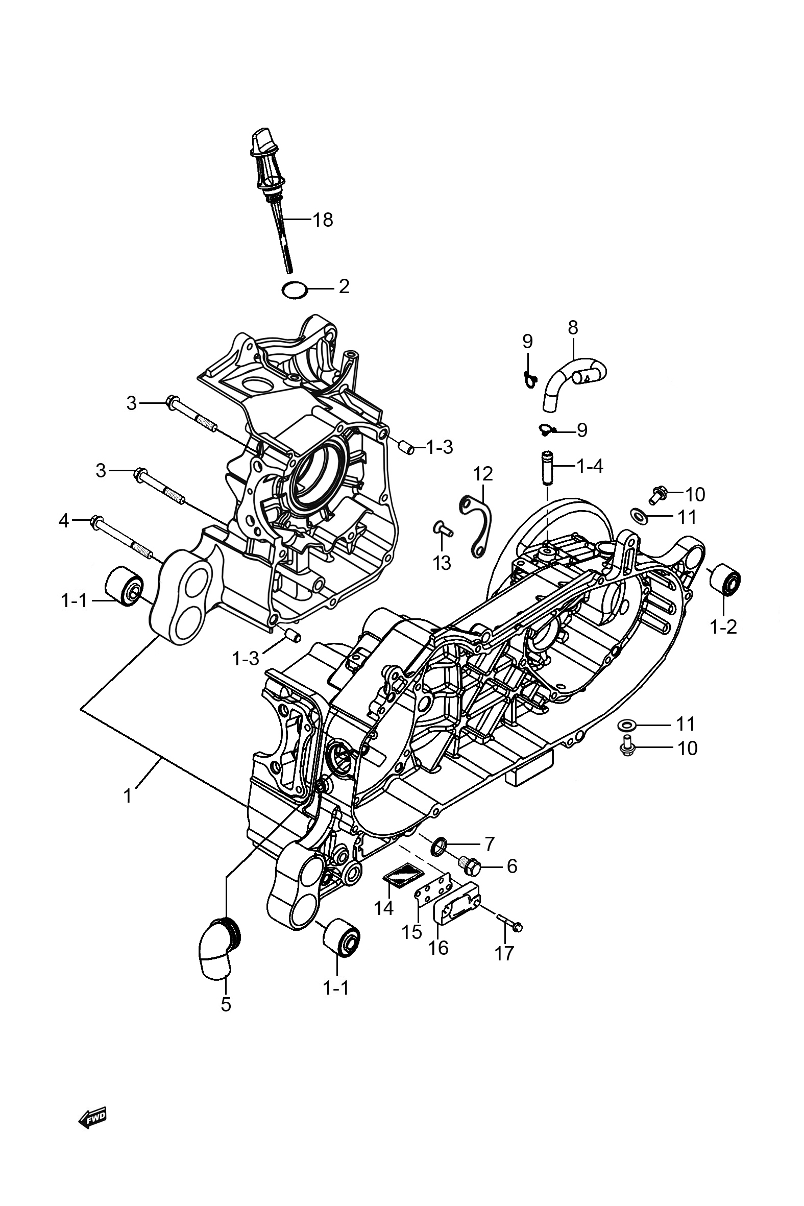 2023 豪爵 AFR AFR125 脚启动 曲轴箱组 exploded diagram