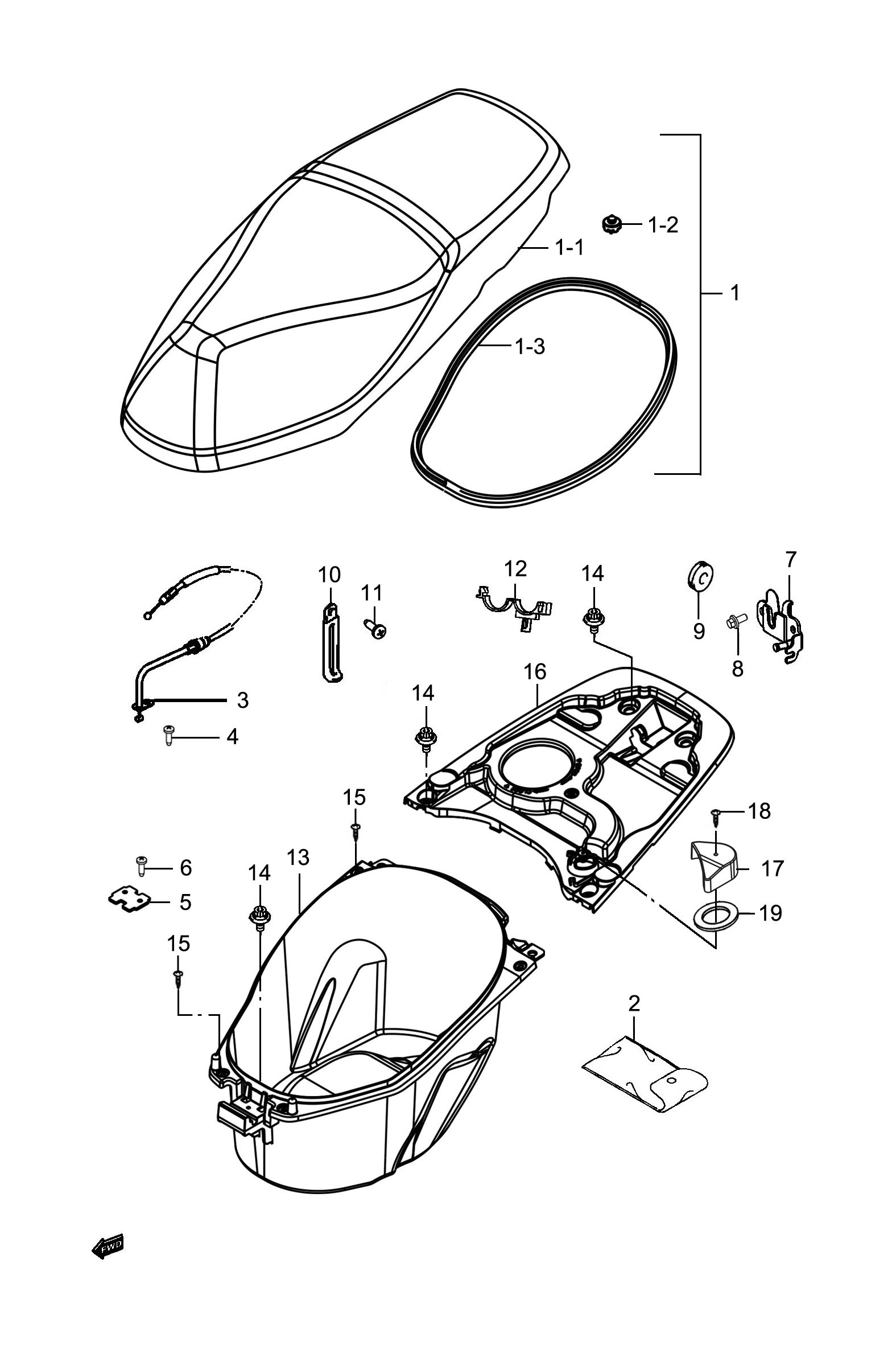 2023 豪爵 AFR AFR125 脚启动 座垫组 exploded diagram