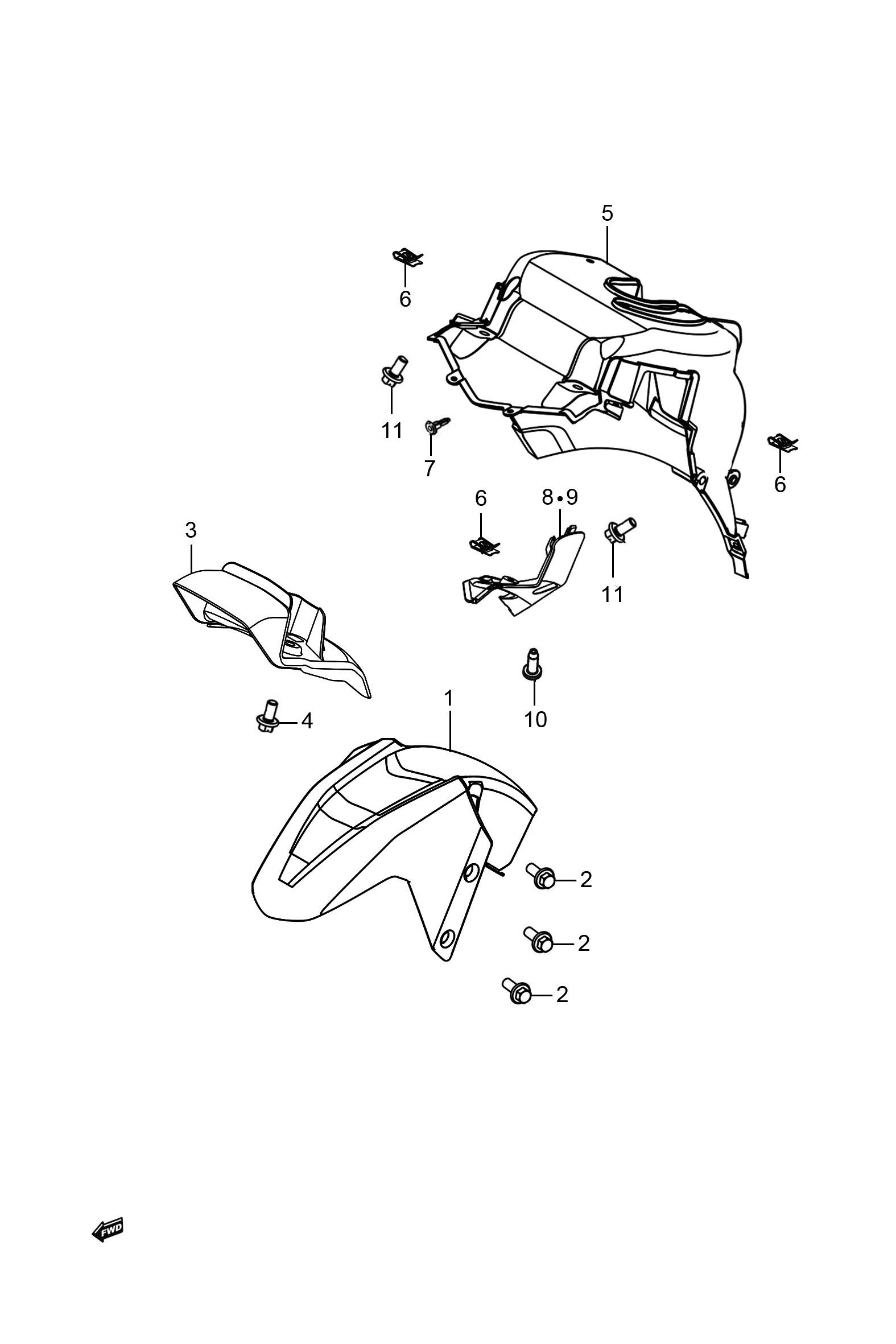 2023 豪爵 AFR AFR125S ABS版 前挡泥板组 exploded diagram