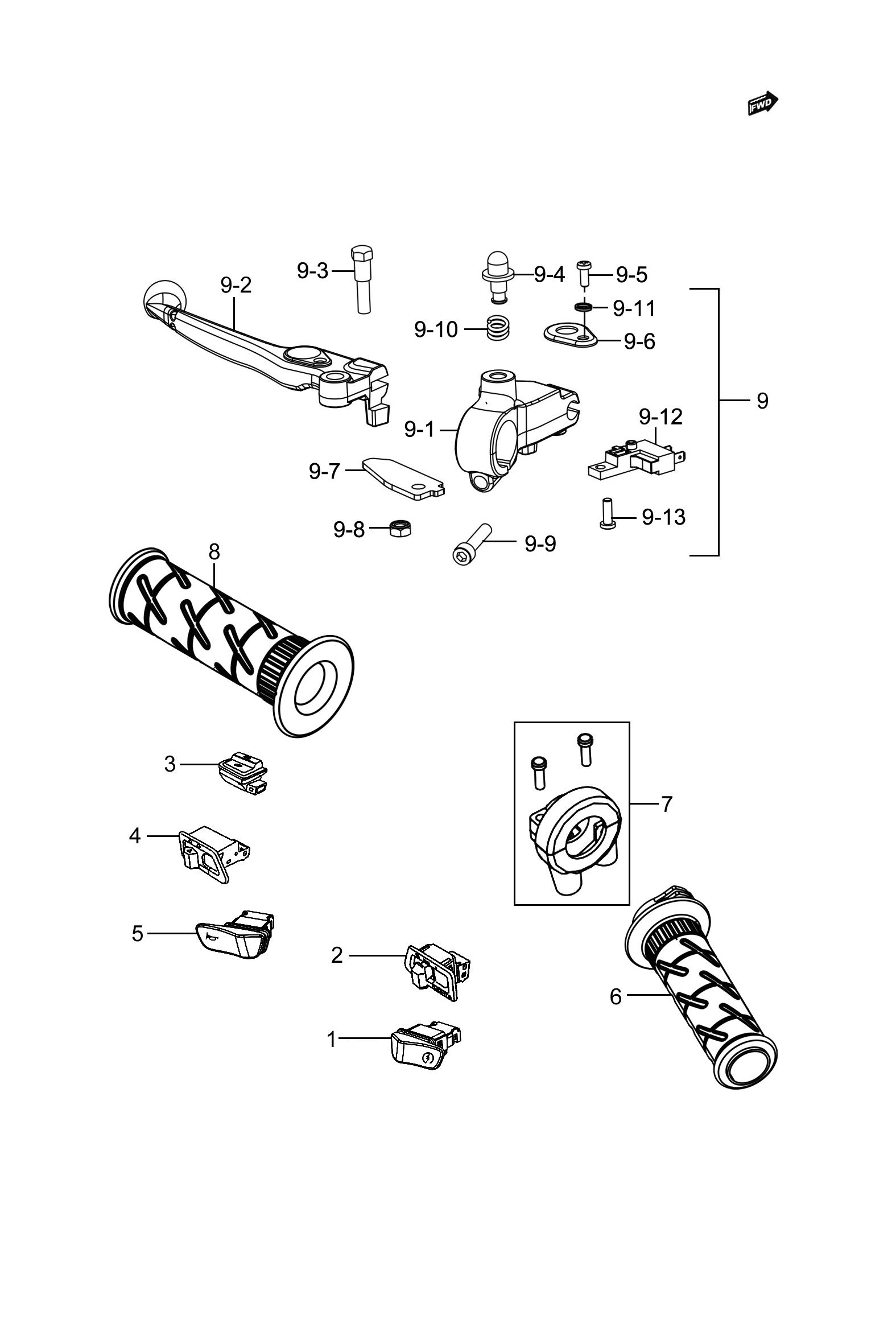2023 豪爵 AFR AFR125S ABS版 手把开关组 exploded diagram