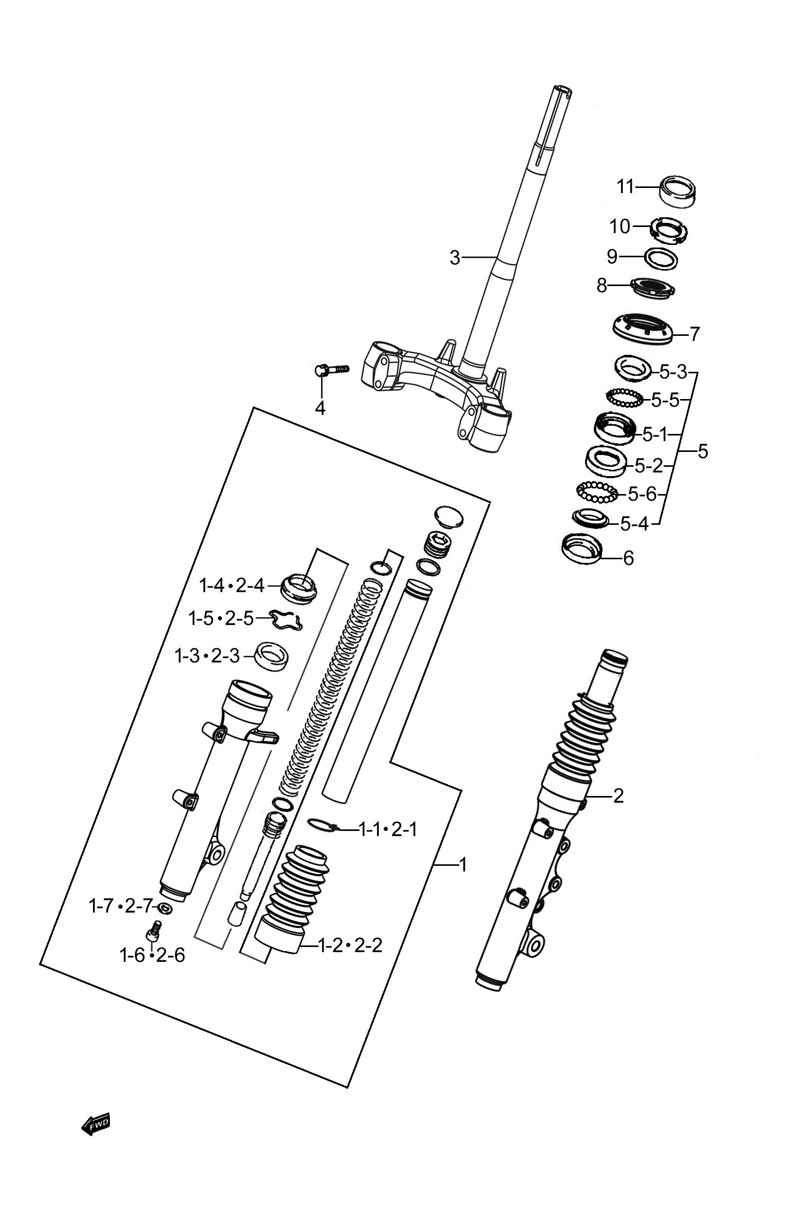 2023 豪爵 AFR AFR125S ABS版 前叉组 exploded diagram