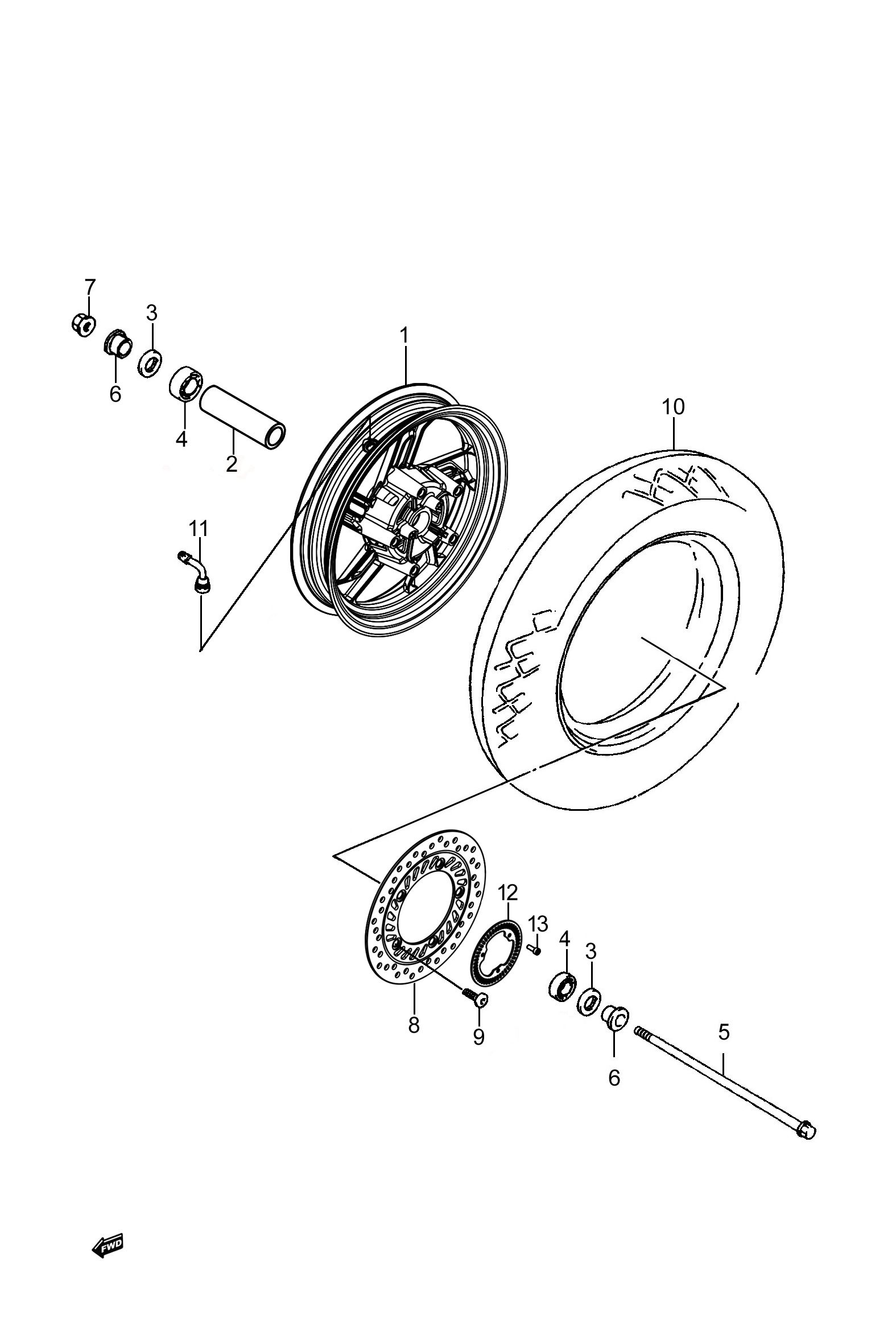 2023 豪爵 AFR AFR125S ABS版 前轮组 exploded diagram