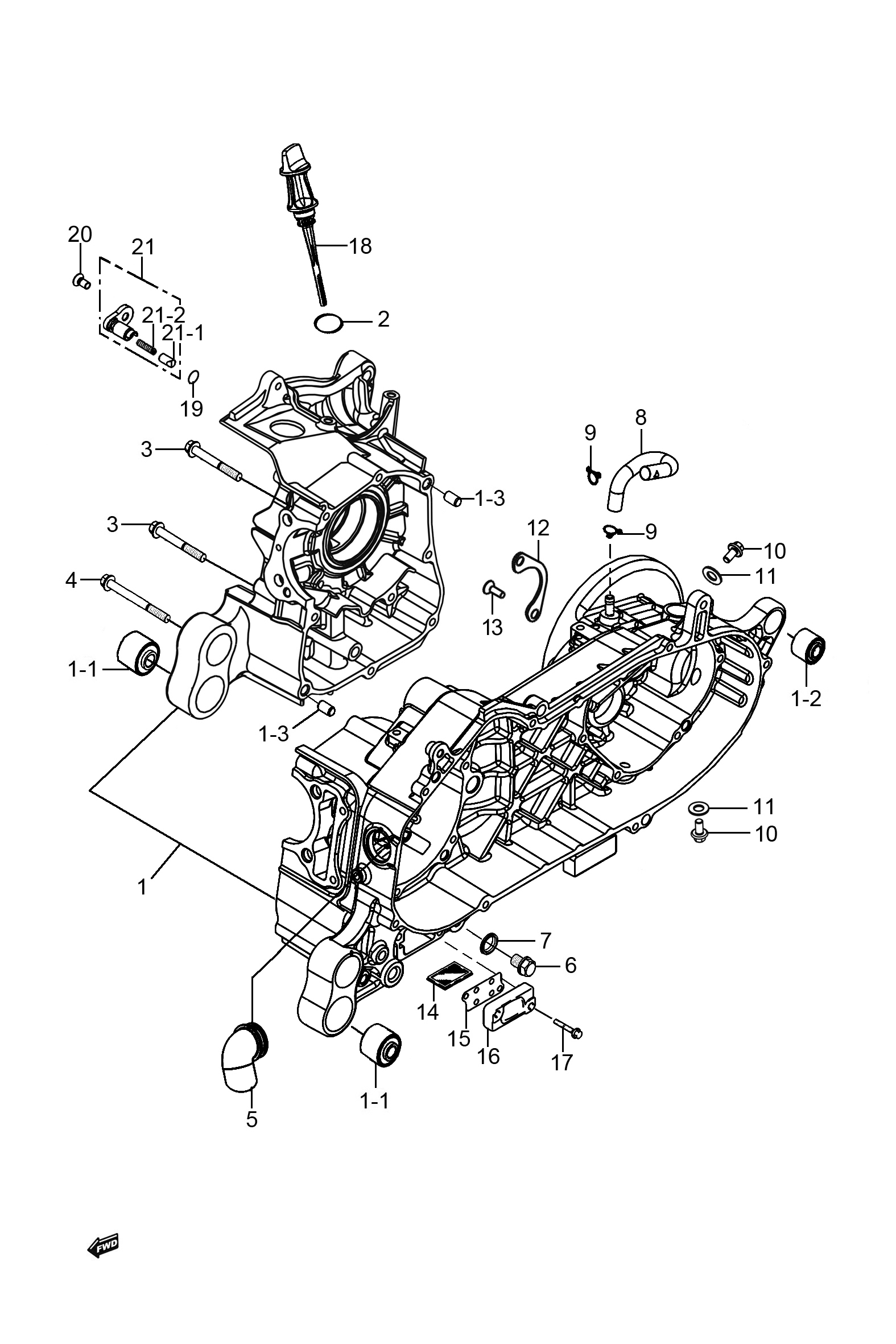 2024 豪爵 AFR AFR125S 新款 曲轴箱组 exploded diagram