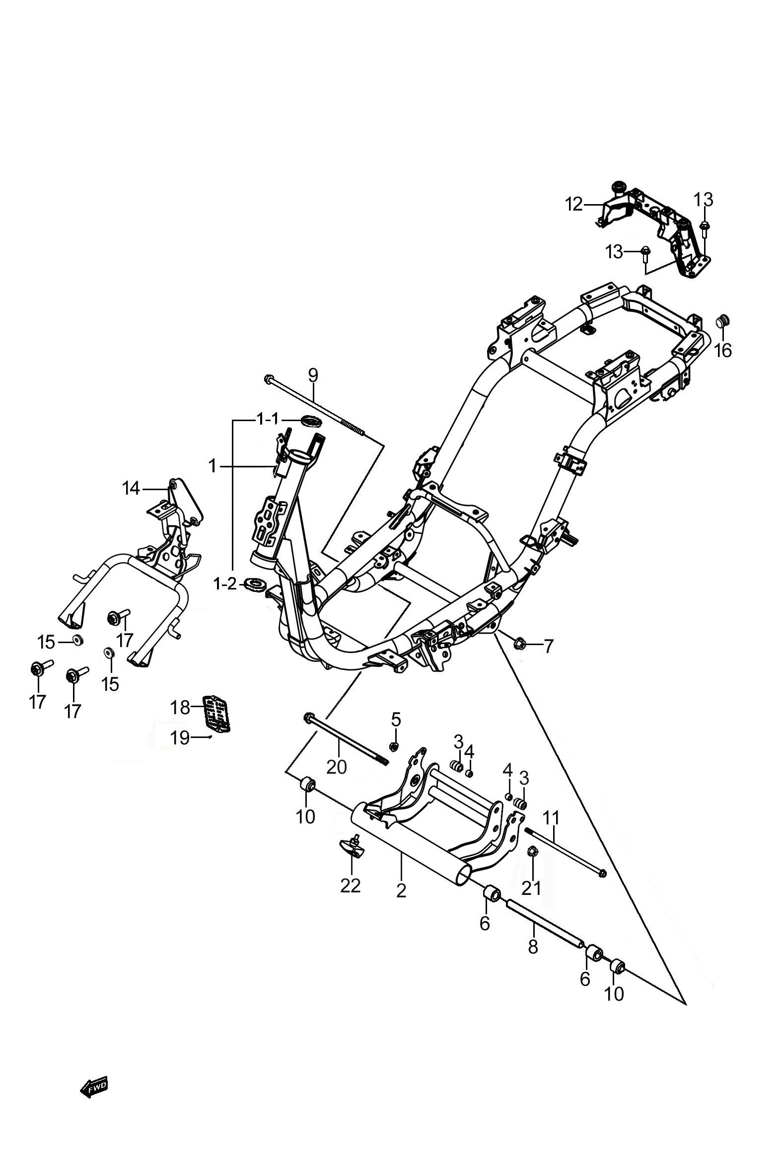 2024 豪爵 AFR AFR125S 新款 车架组 exploded diagram