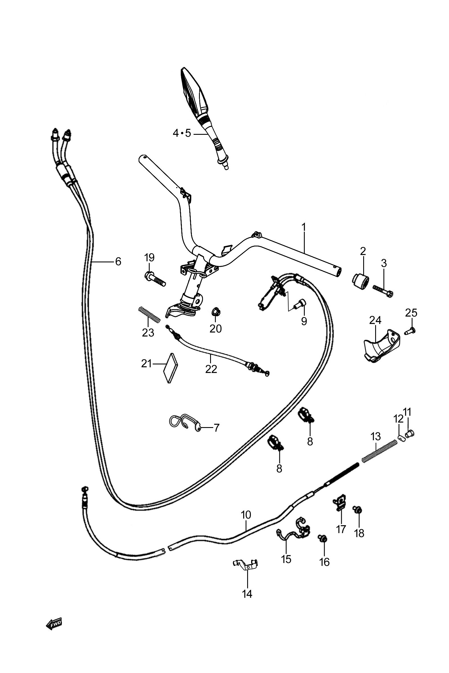 2024 豪爵 AFR AFR125S 新款 车把管组 exploded diagram