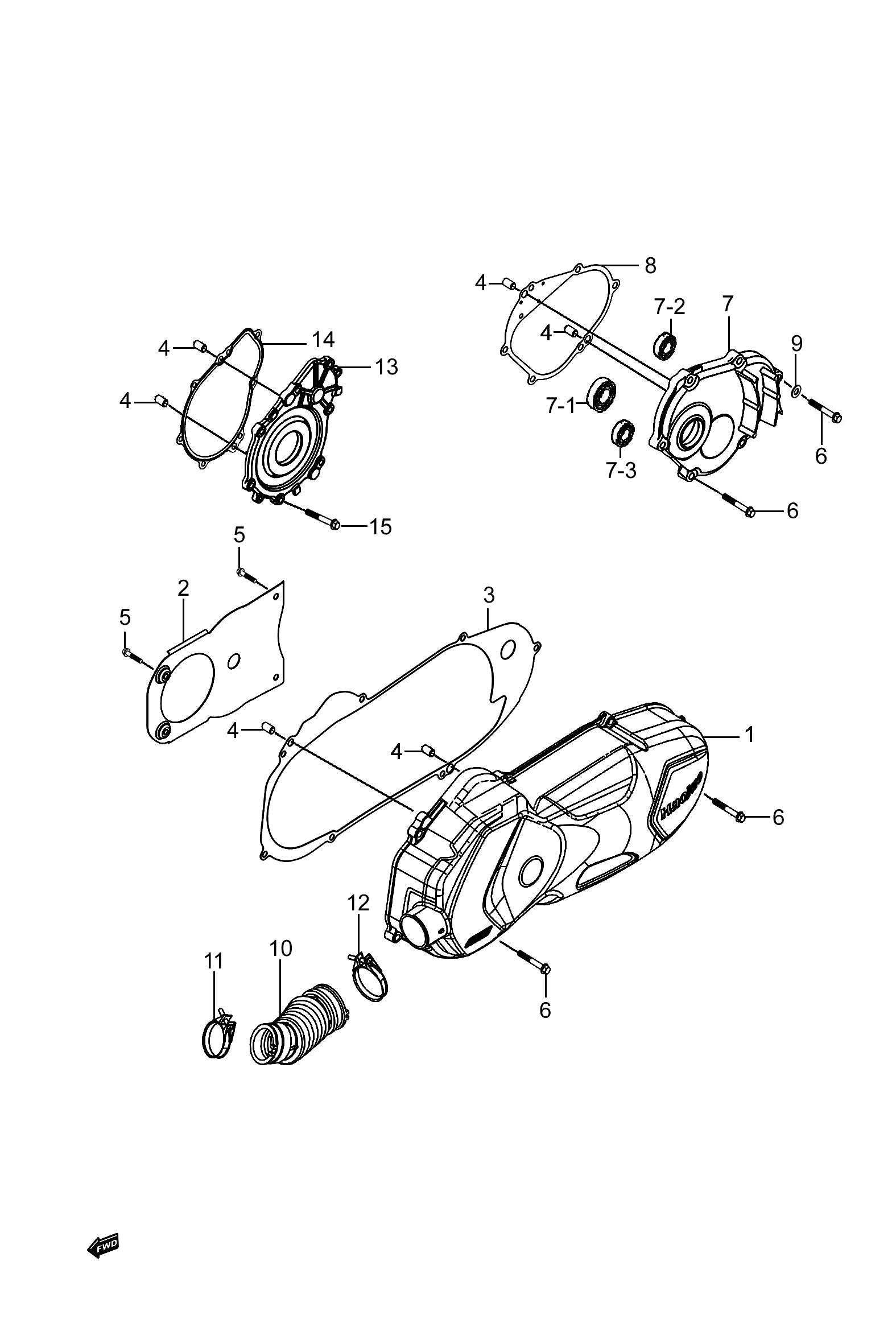 2023 豪爵 VX VX125 虎鲨 曲轴箱盖组 exploded diagram