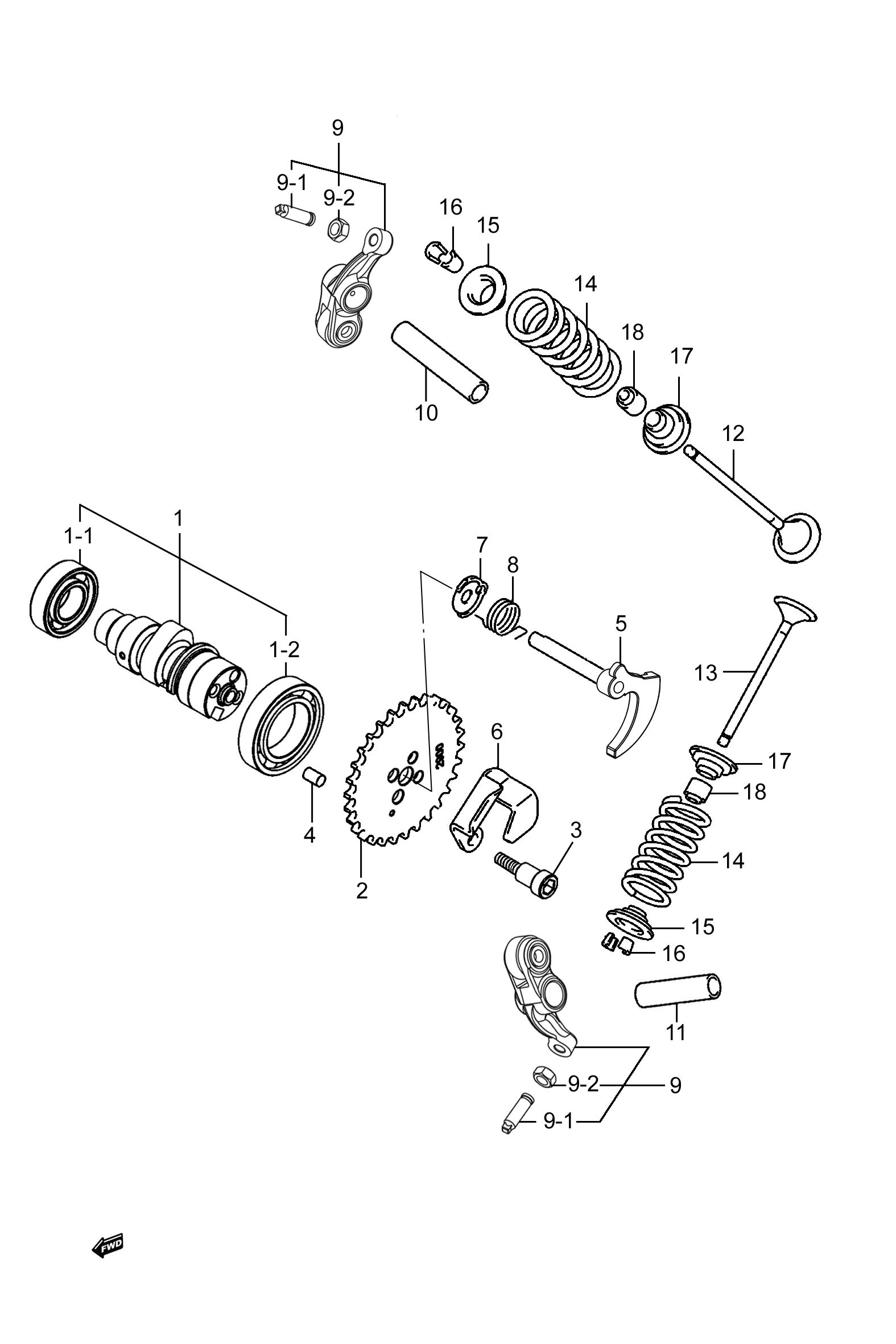 2023 豪爵 VX VX125 虎鲨 凸轮摇臂、气门组 exploded diagram