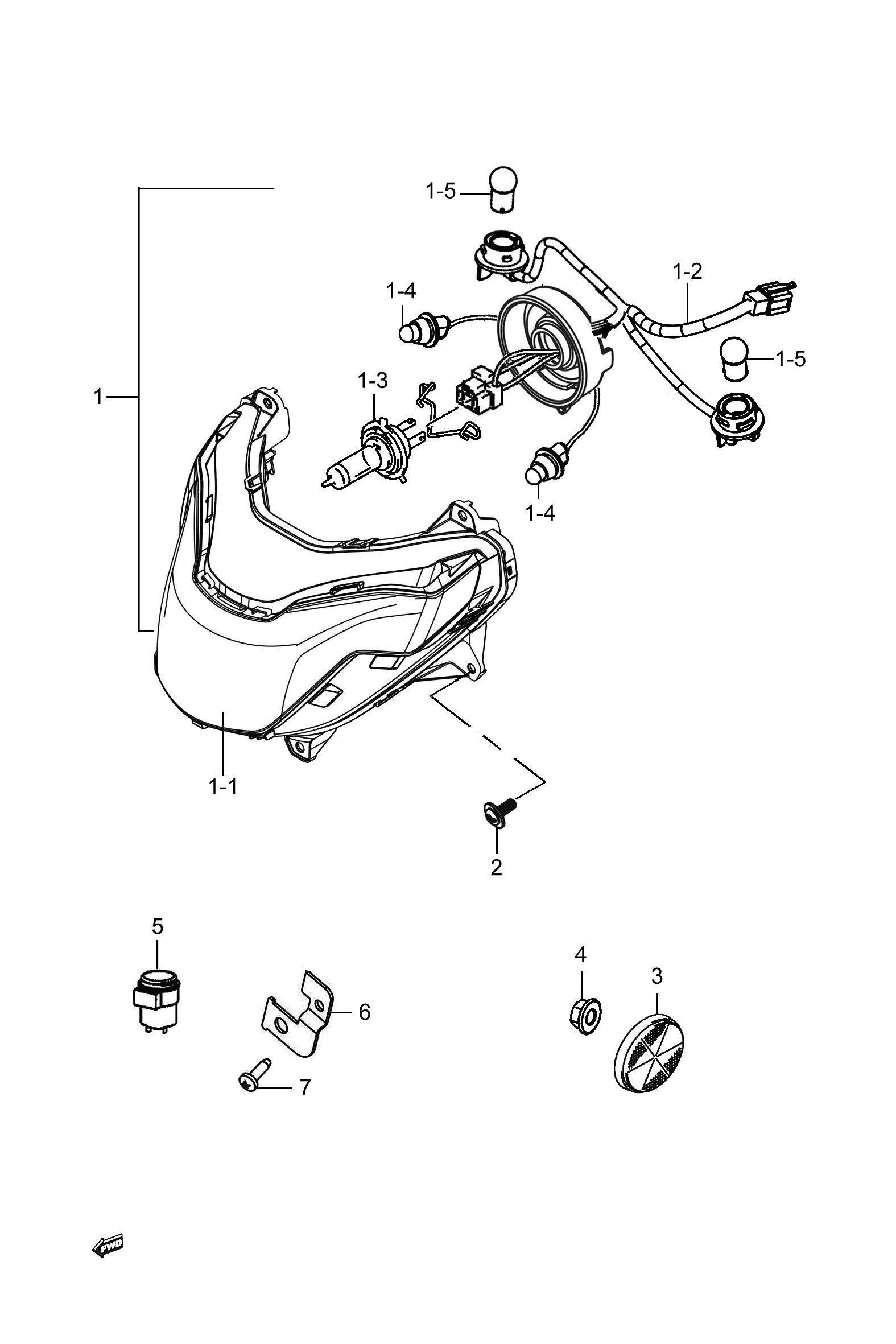 2023 豪爵 VX VX125 虎鲨 前照灯组 exploded diagram